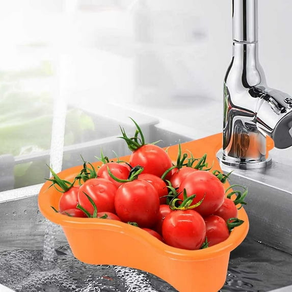 Blasgw Multifunctional Kitchen Sink Organizer with Swan Design, Telescopic Handle, and High-Stability Filter Basket for Space-Saving Storage Orange