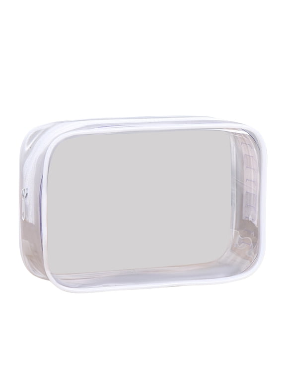 PVC Transparent Makeup Bag Clear & Portable Large Capacity Cosmetic Storage Pouch with Plastic Zipper Waterproof Wash Bag for Toiletries, Beauty Essentials Effortless Organization White