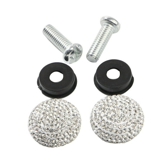 Blasgw Rhinestone Number Covers Car Screw Caps License Accessories White