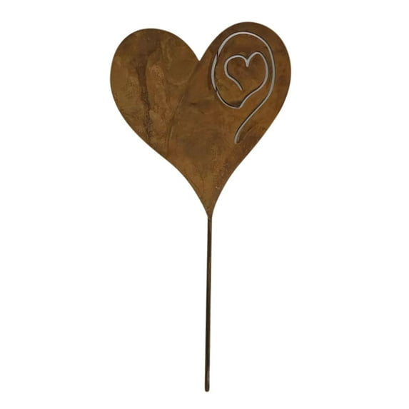 Blasgw Rustic Heart-Shaped Metal Ground Stake for Outdoor Decor - Decorative Iron Ground Plug Column Yellow