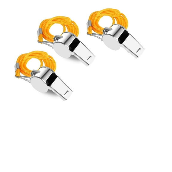 Blasgw Stainless Steel Metal Referee Whistle with Lanyard - Set of 3 for School Sports, Soccer, Football, Basketball Approx. 15g/pc Yellow