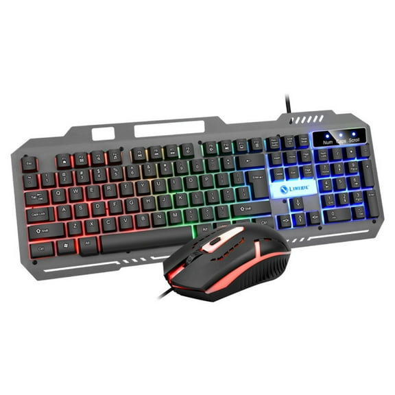 Blasgw T25 Game Luminous 104 Key Mouse And Keyboard Set Wired Metal Panel Mechanical Hand FeelingMouse And Keyboard Set With Mobile Phone Bracket Black