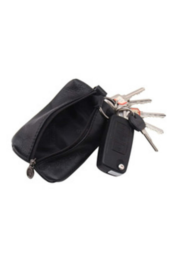 Unisex Leather Key Case Wallet Pouch Bag Keychain Holder With Key Zipper Black