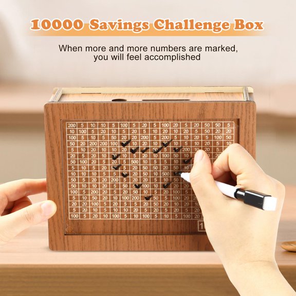 Blasgw Wooden Money Box With Money And Numbers With Counter Crafts Portable Storage Case Money Saving Box For Adults Child Brown