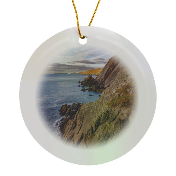3drose, Blasket Islands from Dunmore Head on the Dingle Peninsula, Ireland, Circle Porcelain Ornament