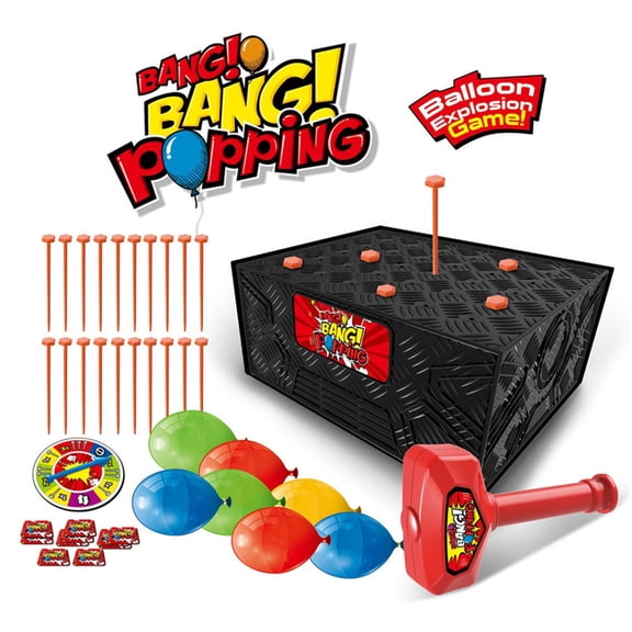 Blast Box Action Party Game with Balloons, Explosive Family Challenge for Kids & Adults, Social Skills Development Toy with Pump & Turntable