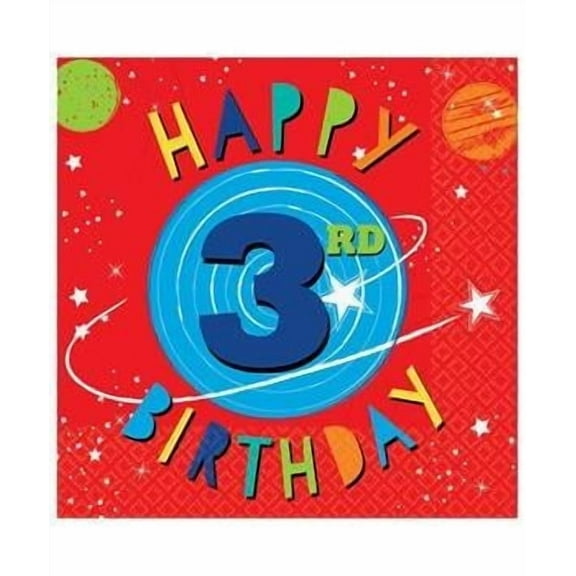 Blast Off Space Rocket Solar System Planets 3rd Birthday Party Luncheon Napkins