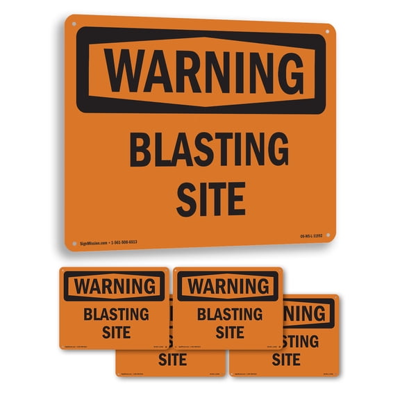 Blasting Site OSHA WARNING Aluminum Sign 18 Inch x 12 Inch - 5 Pack
