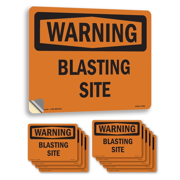 Blasting Site OSHA WARNING Vinyl Decal Label 5 Inch x 3.5 Inch - 10 Pack
