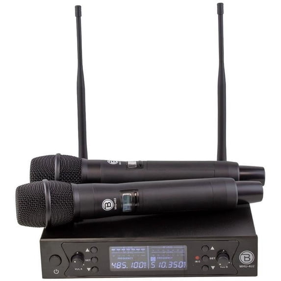 Blastking MHU402 Dual Handheld UHF DSP Wireless Microphone System, Black