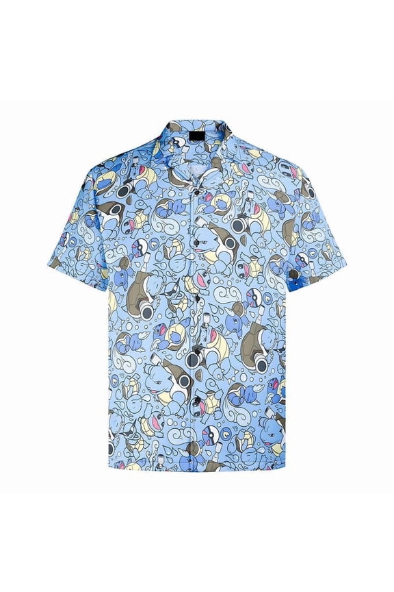 Blastoise Hawaiian Shirt for Men – Cool Blue Tropical Print, Comfortable Cartoon Gift for Gamers – Stylish Menswear for Summer, Vacation & Beach Parties | XL