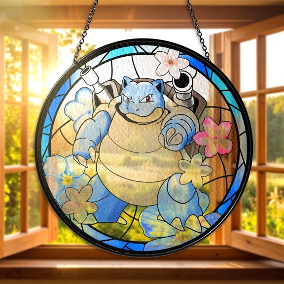 Blastoise Stained Glass Suncatcher Water-Type Blastoise Window Decor Gamer Gift Blue Turtle Glass Art Anime Home Decor Blastoise Lover Decor