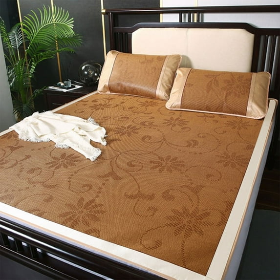 Blateno 1.5X2m Summer Bamboo Sleeping Mat,Summer Cooling Sleeping Pad,Foldable Rattan Mattress,Cool Pad Cooling Bed,Summer Bedding,Double-Sided Use,for Home School Dormitory Single