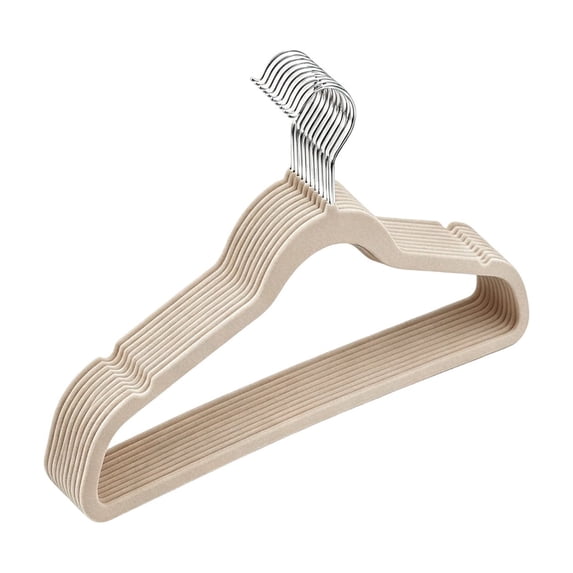 Blateno 10 Pack Taupe Rubber Coated Plastic Hangers, Ultra Thin Space Saving Strong Clothes Hange, Coat Hangers Organizer Velvet with Grooves, for Shirts, Jackets, Dresses, Pants