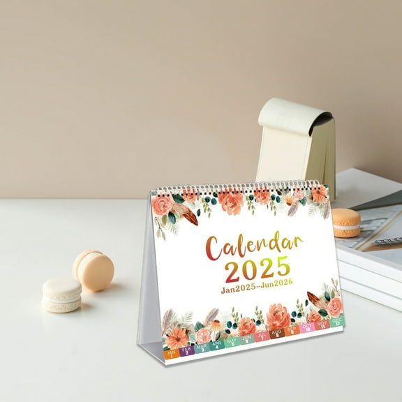 Blateno 2025 Desk Calendar - Standing Flip Desktop Calendar, Thick Paper, Strong Binding, Stand Up Calendar, with Memo Pages & Blank Blocks, Strong Twin-Wire Binding