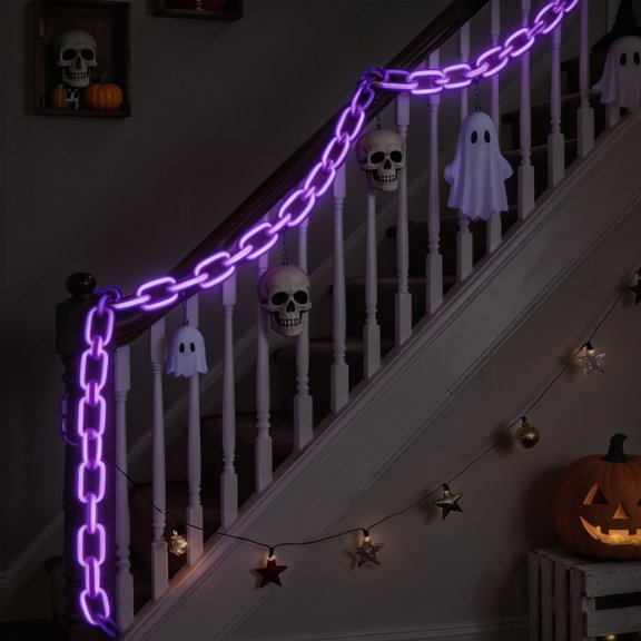 Blateno 79 Inch Halloween LED Chain String Lights Remote Control Timer 8 Modes Orange Purple Waterproof Glow Chain Light for Fireplace Porch Indoor Outdoor Halloween Party Decorations
