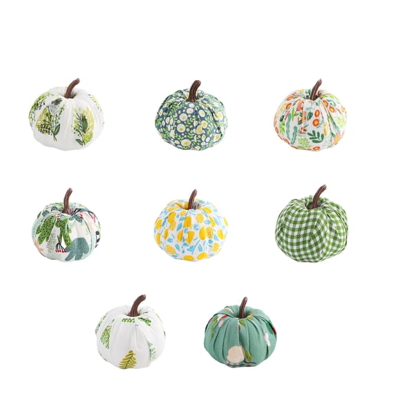 Blateno 8PCS Fabric Pumpkins Set 1.96inch Artificial Pumpkin Decoration Printed with 8 Kinds of Plant and Floral Patterns Rustic Fall Pumpkins for Thanksgiving Table Centerpiece Decor