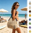 thumbnail image 1 of Blateno Cotton Lined Mesh Shoulder Tote Bag Bohemian Breathable Net Shopping Grocery Bag Large Capacity Handbag Portable Beach Travel Camping Daily Errands Handbag, 1 of 7