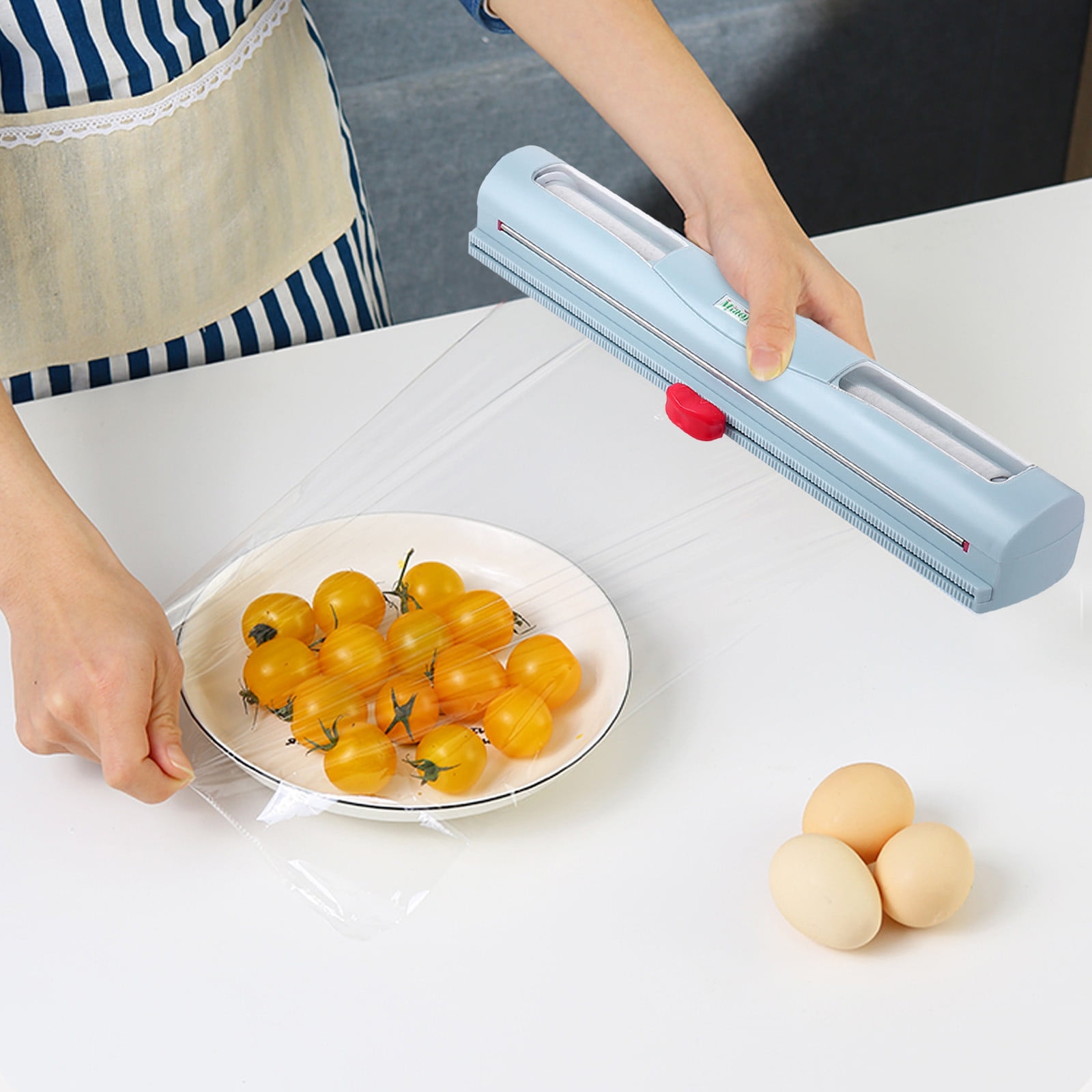 Blateno Refillable Plastic Wrap Dispenser With Cutter, Tin