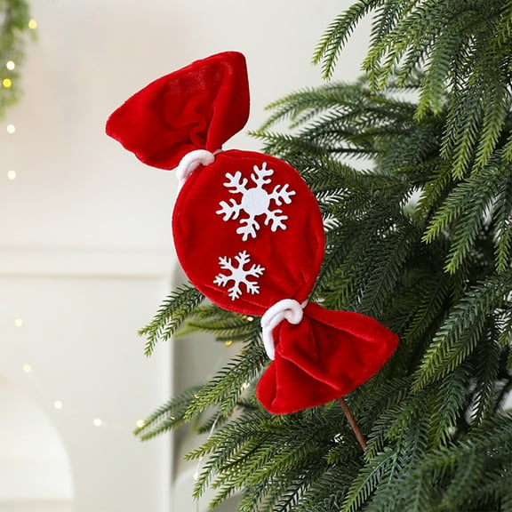 Blateno Red And White Striped Velvet Christmas Candy Cuttings Wool Lollipop Ornaments For Christmas Tree Living Room Mantel Indoor Decor
