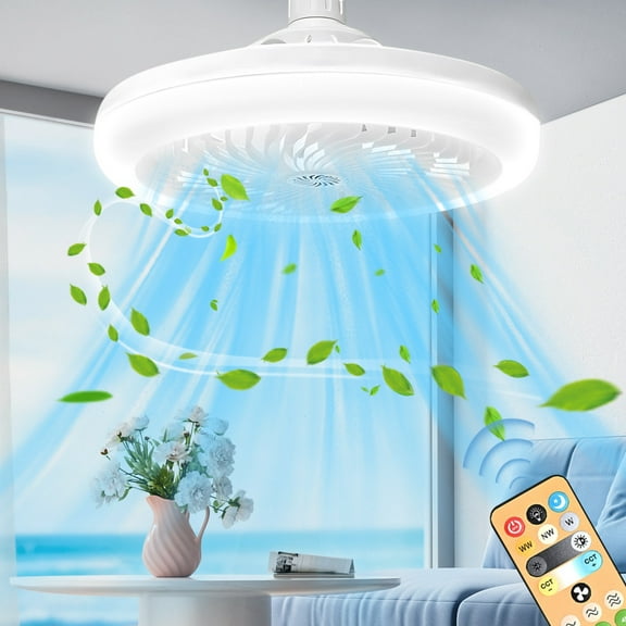 Blateno Socket Fan Ceiling Fan with Light and Remote, Three Gear Light Three Gear Wind Speed Stepless Dimmable Lumens, Lightbulb Fan for Bedroom, Laundry Room, Garage