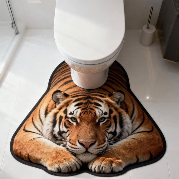 Blateno U-Shaped Animal Print Diatom Mud Toilet Floor Mat, Super Absorbent Quick Dry Non-Slip Bathroom Rug, Machine Washable Cute Cat Tiger Dog Decor Mat for Toilet Shower Entry