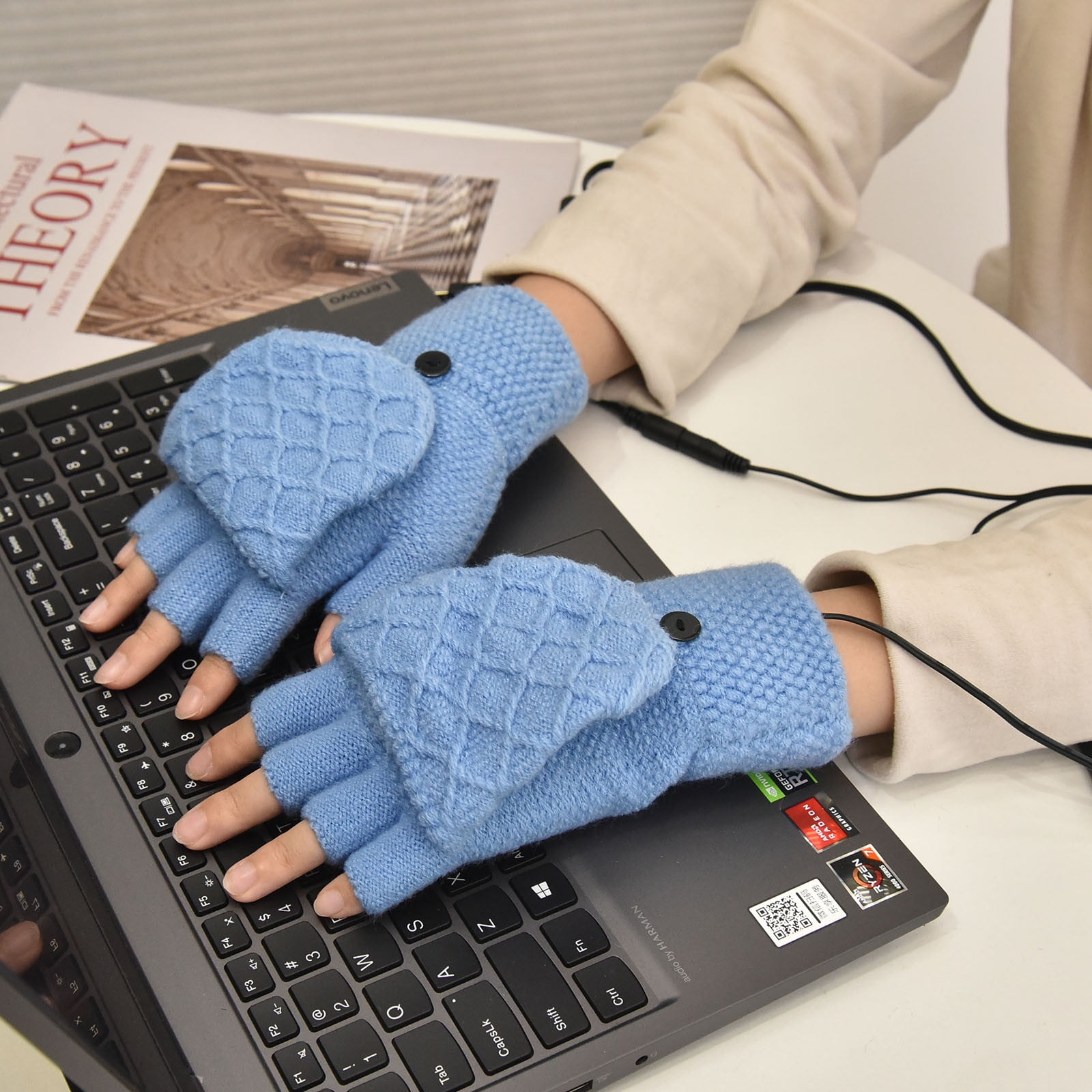 Blateno USB Heated Gloves Half Finger Winter Unisex Thermal Hand Warmer ...