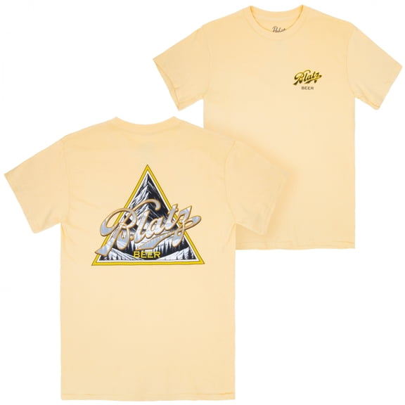 Blatz Triangle Mountain Logo Beige Front and Back Print T-Shirt-Small