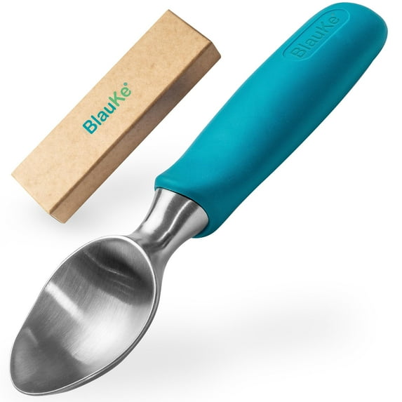 BlauKe® Stainless Steel Ice Cream Scoop | Professional Ice Cream Scooper with Comfortable Non-Slip Rubber Grip | Heavy Duty Dishwasher Safe Baller Scoop