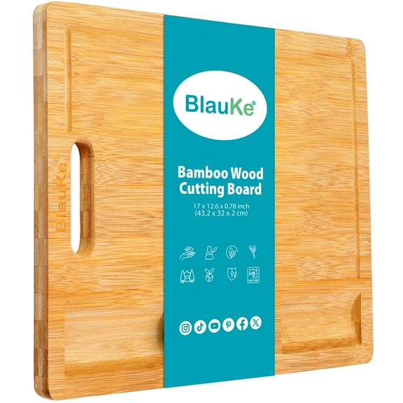 BlauKe® Wood Cutting Board for Kitchen 17x12 inch – Extra Large Bamboo Cutting Board with Juice Groove, Butcher Block, Wooden Chopping Board, Serving Tray