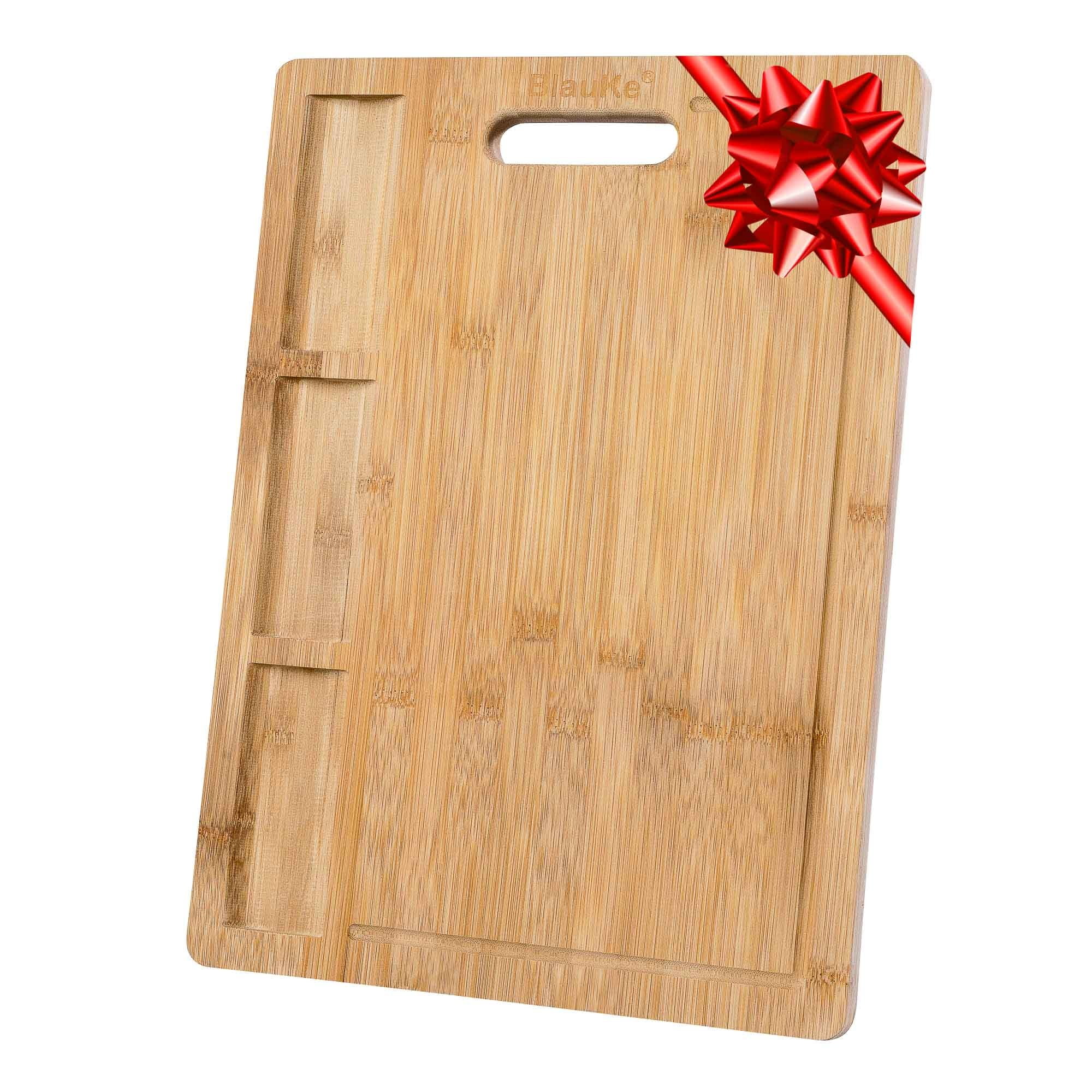 Extra Large Bamboo Cutting Board with Compartments and Juice Groove
