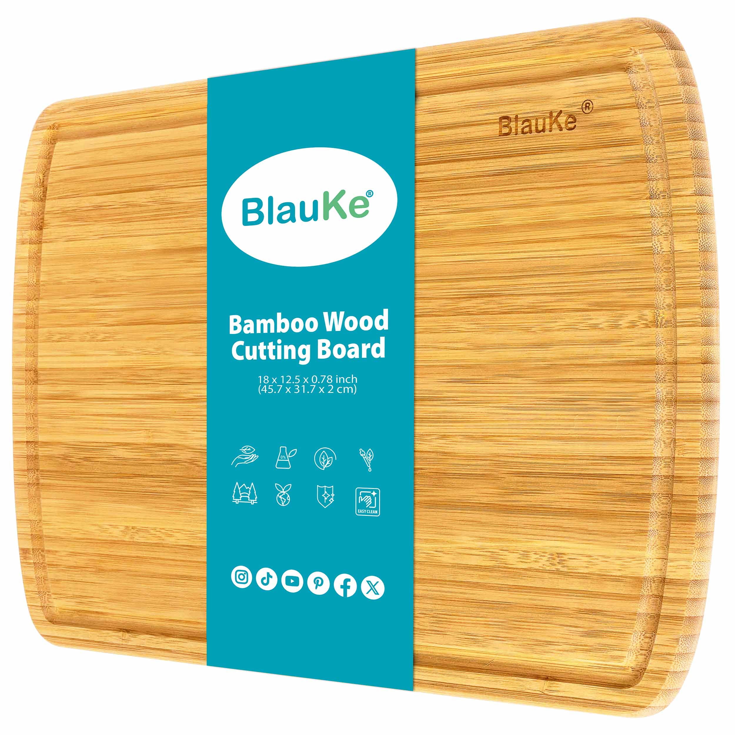 BlauKe® Wood Cutting Board for Kitchen – 18x12" Extra Large Bamboo Cutting Board with Juice Groove – Wooden Chopping Board, Serving Tray, Butcher Block