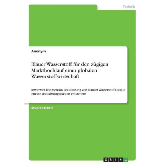 Blauer Wasserstoff Fr Den Zgigen Markthochlauf Einer Globalen Wasserstoffwirtschaft: Inwieweit Knnten Aus Der Nutzung Von Blauem Wasserstoff ... Abhngigkeiten Entstehen? (German Edition)