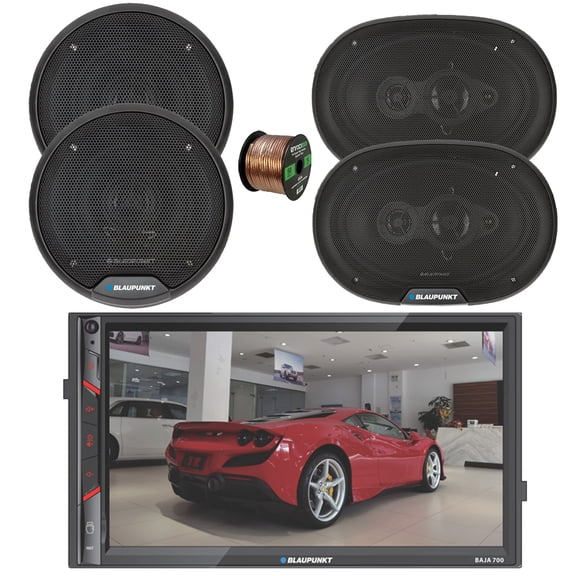 Blaupunkt BAJA 700 7" Touchscreen Bluetooth AM/FM Multimedia Receiver, 2x 6" 40 Watt Max Full Range 3-Way Speakers, 2x 6x9" 70 Watt Max 4-Way Car Audio Speakers w/Wire