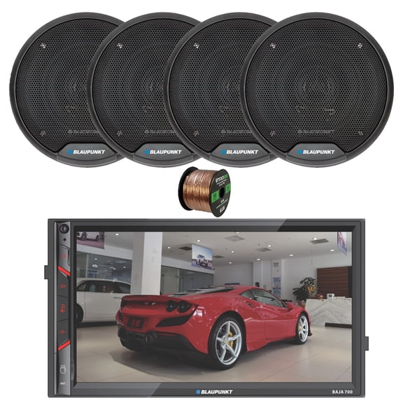 Blaupunkt BAJA 700 7" Touchscreen Bluetooth AM/FM Multimedia Receiver, 4x 5" 40 Watt Max 2-Way Car Audio Speakers w/Wire