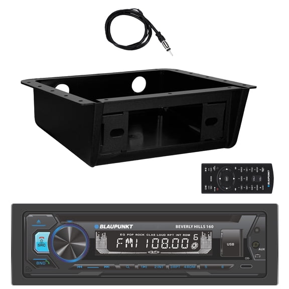 Blaupunkt Beverly Hills 160 Single DIN Detachable Faceplate Bluetooth DVD/CD Player AM/FM Radio Stereo Receiver W/Fully Enclosed Under Dash/Overhead Installation Mounting Kit, 22" Radio Antenna