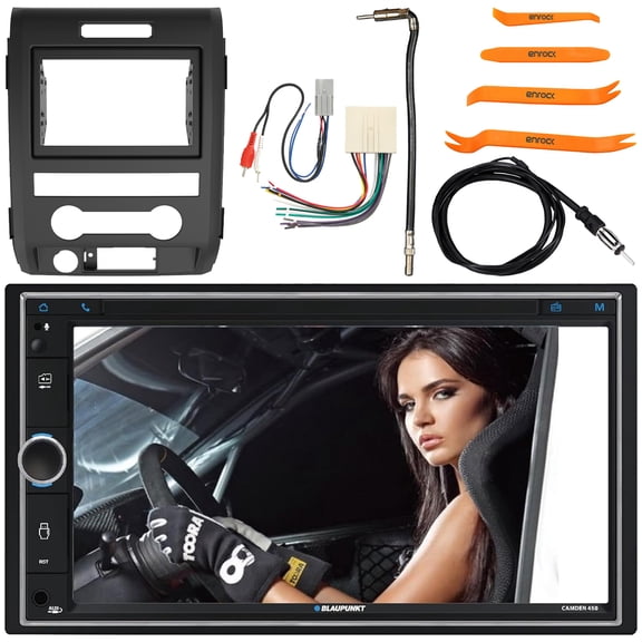 Blaupunkt CAMDEN 450 7 Touchscreen Double DIN Bluetooth AM/FM Radio Digital Media Multimedia Receiver w/ Install Kit, Wiring Harness, Antenna Adapter, Antenna, Pry Tool Set (Fits 1998-2012 Ford)