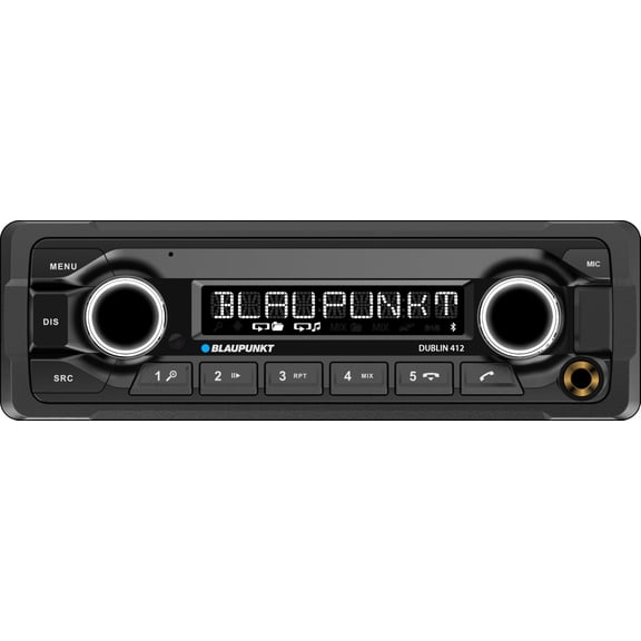 Blaupunkt DUBLIN412 Single DIN Car Stereo, AM FM Radio, BT Dual USB Digital Media Receiver, FLAC MP3 Player, Hands Free Calling, 50W x4 Power, Dual Subwoofer RCA Output, Voice Assistant, 12V