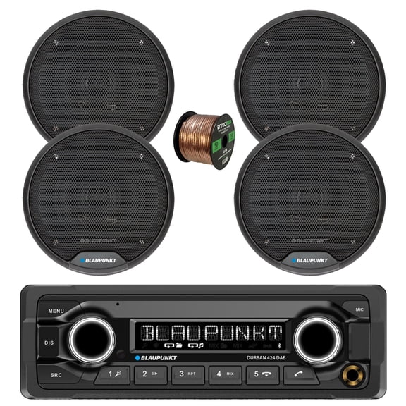 Blaupunkt DURBAN 424 Single Din 24V Bluetooth DAB+ Stereo Reciever, 4x 6.5" 60 Watt Max 3-Way Car Audio Speakers w/Wire