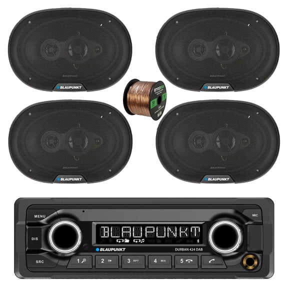 Blaupunkt DURBAN 424 Single Din 24V Bluetooth DAB+ Stereo Reciever, 4x 6x9" 70 Watt Max 4-Way Car Audio Speakers w/Wire