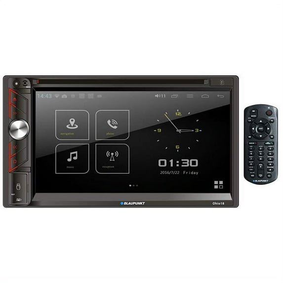 Blaupunkt OHIO18 6.9 in. Double DIN Fixed Face Touchscreen DVD Receiver with Bluetooth Mirror-Link & Remote