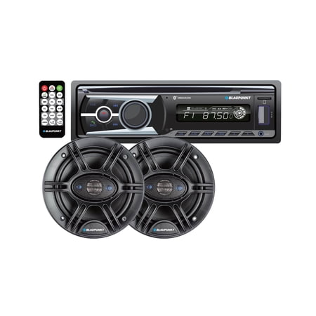 Blaupunkt Omaha206 Car In-Dash CD and MP3 Receiver with Pair 6.5" 4-Way Speaker Bundle