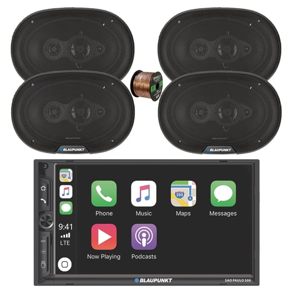 Blaupunkt SAO PAULO 500 7" Touchscreen Double Din Bluetooth MP3 Stereo Receiver, 4x 6x9" 70 Watt Max 4-Way Car Audio Speakers w/Wire