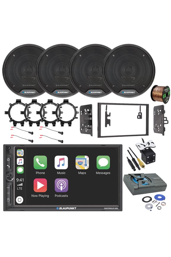SAO PAULO 500 7" Touchscreen Double Din Bluetooth Stereo Receiver, 4x 6.5" 60W Speakers, Amplified Subwoofer w/Kit, Wire, Speaker Harness, Adapter, Radio Install Kit (98-08 GM Truck)