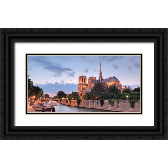 Blaustein, Alan 18x11 Black Ornate Wood Framed with Double Matting Museum Art Print Titled - River View - Notre Dame