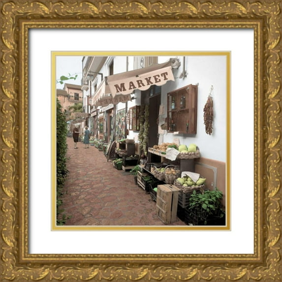 Blaustein, Alan 20x20 Gold Ornate Wood Framed with Double Matting Museum Art Print Titled - Ravello Market - 1