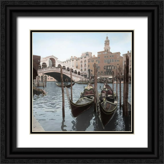 Blaustein, Alan 26x26 Black Ornate Wood Framed with Double Matting Museum Art Print Titled - Rialto Bridge Gondolas