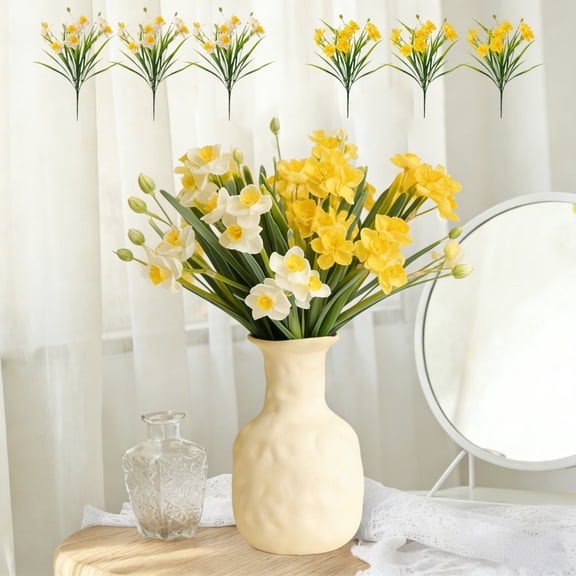 Blaxill Artificial Flowers, Home Decor, Spring Festival Decorations, Fake Daffodil Bouquet, 3 Stems Yellow/White, Party/Wedding