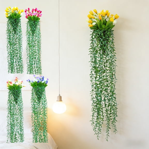 Blaxill Artificial Plants, Wall Decor, Hanging Leaf, Plastic Greenery, 25x100 cm, Blue/Red/Wine/Yellow, Decorative for Home/Office