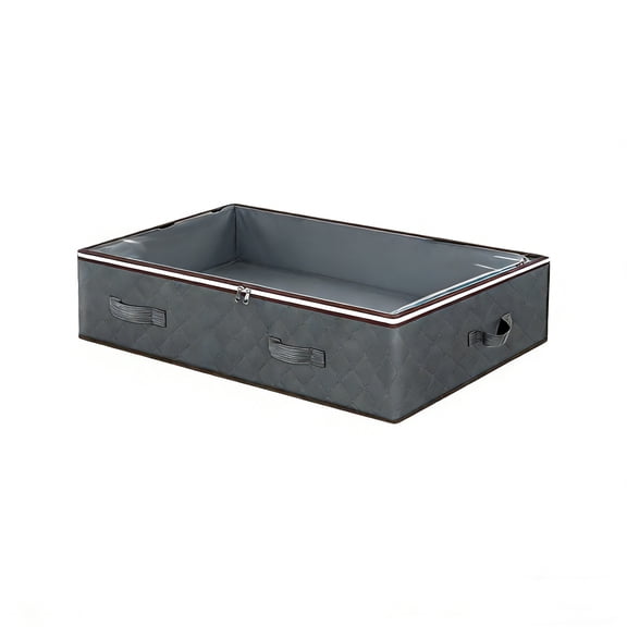 Blaxill Under Bed Clothes Storage Box | Non Woven Fabric Gray Organizer | 60x45x15cm Foldable Bag with Transparent PVC Cover, Reinforced Handles, Space-Saving, Breathable Durable Container